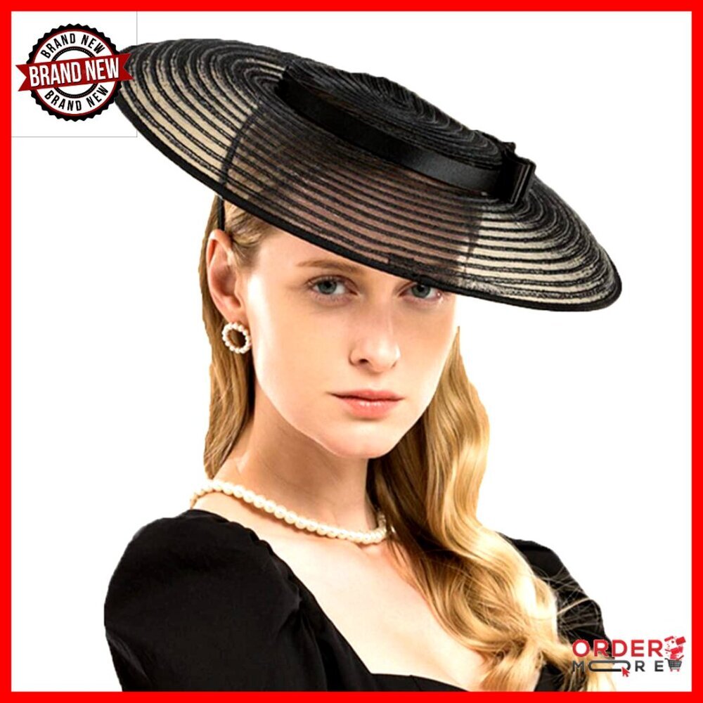 Vintage Straw Fedora Wide Brim Hat Adjustable Fascinator for Women